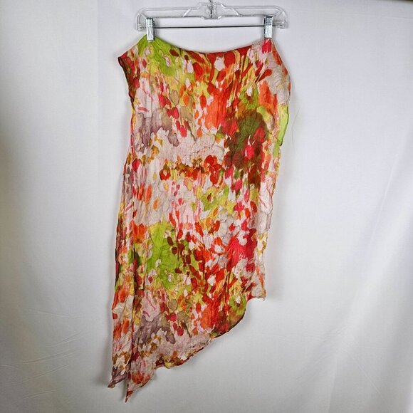Floral Sheer Wrap Scarf/Shawl Vibrant Lightweight Orange Green - Picture 3 of 5